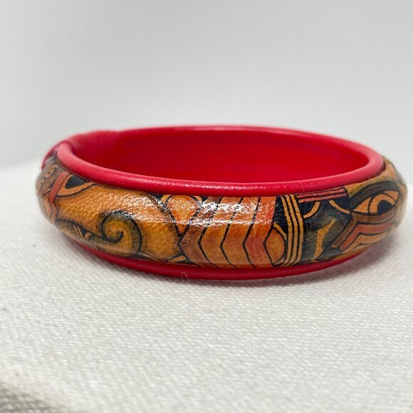Hand Painted Tribal Leather Face Bangle‎ Bracelet Native American Northwest - Picture 7 of 9